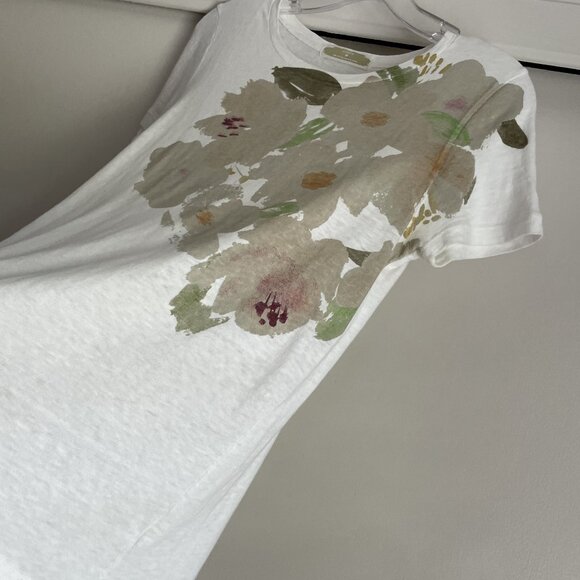 J. Crew Cotton Short Sleeve Top Size M White Tan Green Large Floral Print - Picture 5 of 10